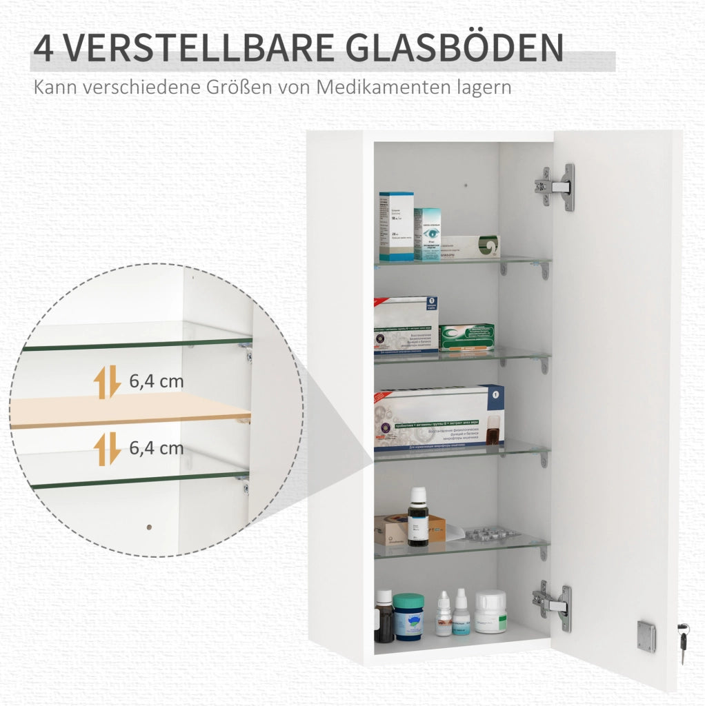 Armadio medico a muro chiudibile con ripiani regolabili, 30x20x70 cm, ideale per casa e ufficio