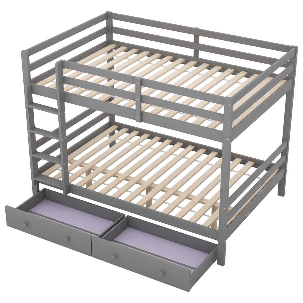 Letto a Castello 140x200 cm; 2 Posti; con Cassetti e Scala - in Legno e MDF - Grigio