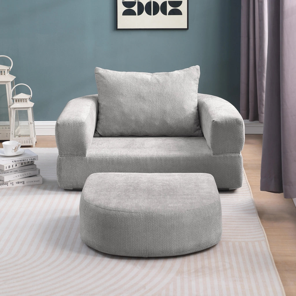 Divano modulare in ciniglia con seduta ampia e design minimalista per soggiorno, grigio chiaro 105 × 28 × 28 cm