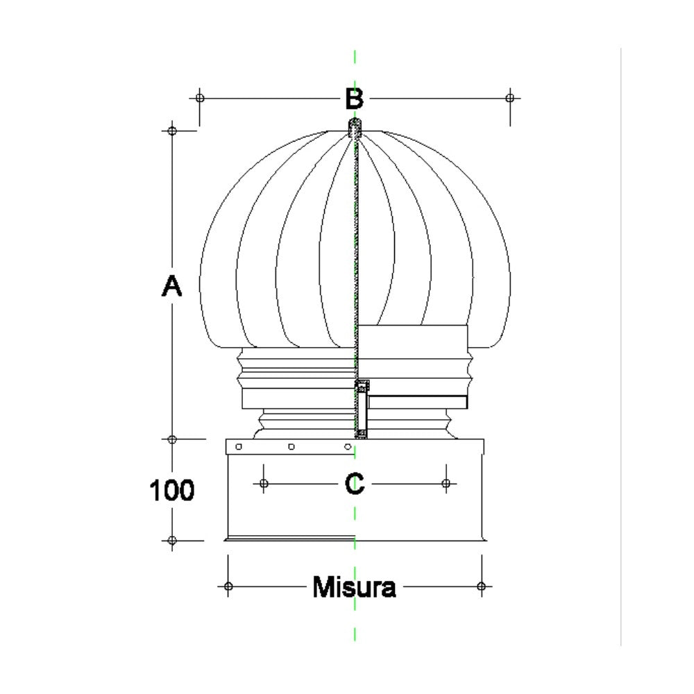 Fumaiolo da 45x45cm base quadra tipo radiante eolico inox aisi 304