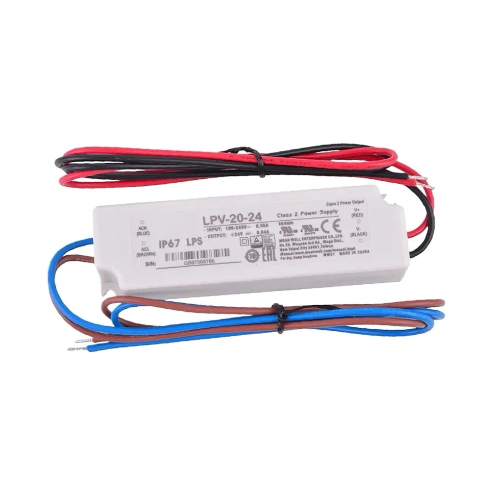 Alimentatore Mean Well LPV-20-24 LED IP67 a tensione costante 20,2W uscita 24Vdc 0,84A
