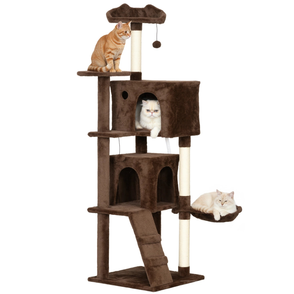 Albero tiragraffi per gatti con piattaforme, letto, amaca e scale ¨C zephmum ¨C marrone, 160 cm