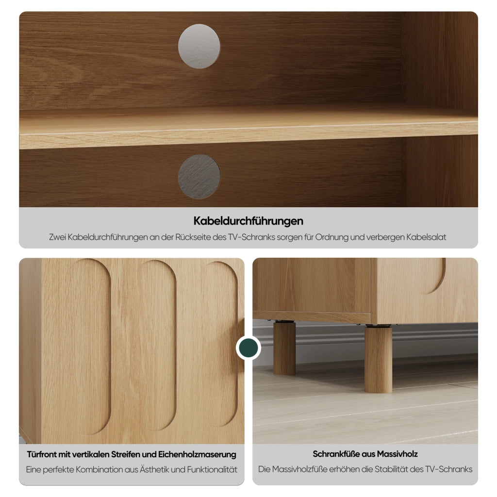 Cassettiera TV in stile rustico; finitura rovere; in MDF; lunghezza 140 cm