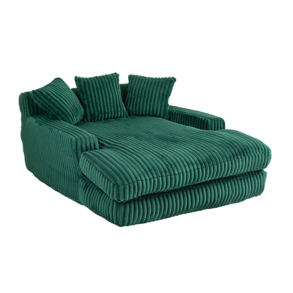 Chaise longue in tessuto a coste con 3 cuscini schienale e braccioli in schiuma ad alta densità smeraldo 125 × 155 × 63 cm