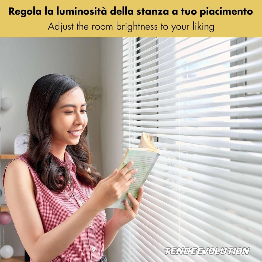 Tenda Veneziana Su Misura in Alluminio, Lamella da 25mm - Larghezza 1,25 x Altezza 1,50, Col. Bianco 001, Comando e Orientamento a Sinistra