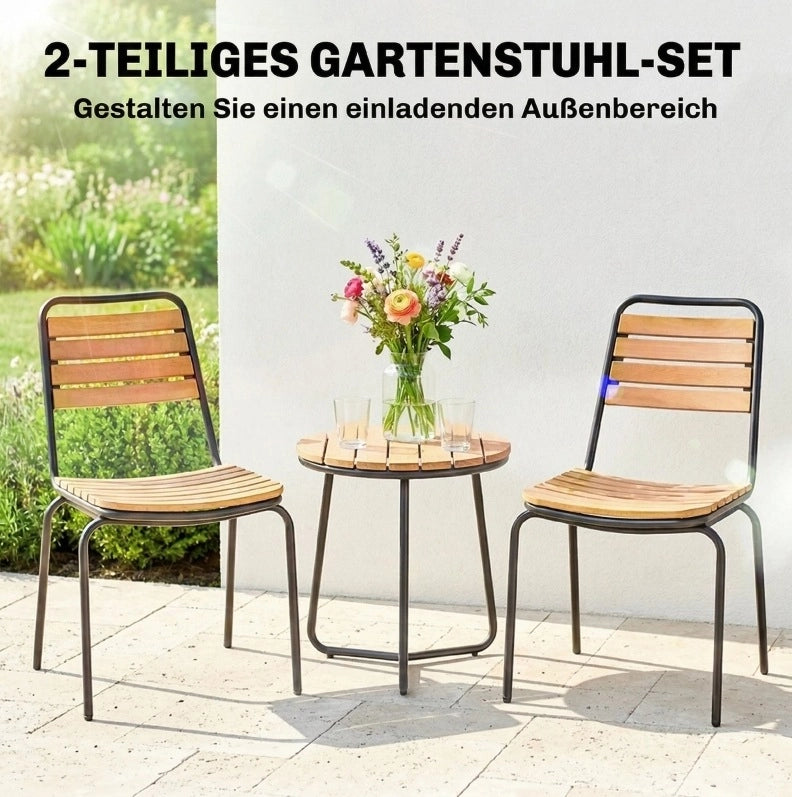 Set di 2 Sedie da Giardino in Acciaio e Legno di Eucalipto, Impilabili, Portata 160 kg, Colore Naturale