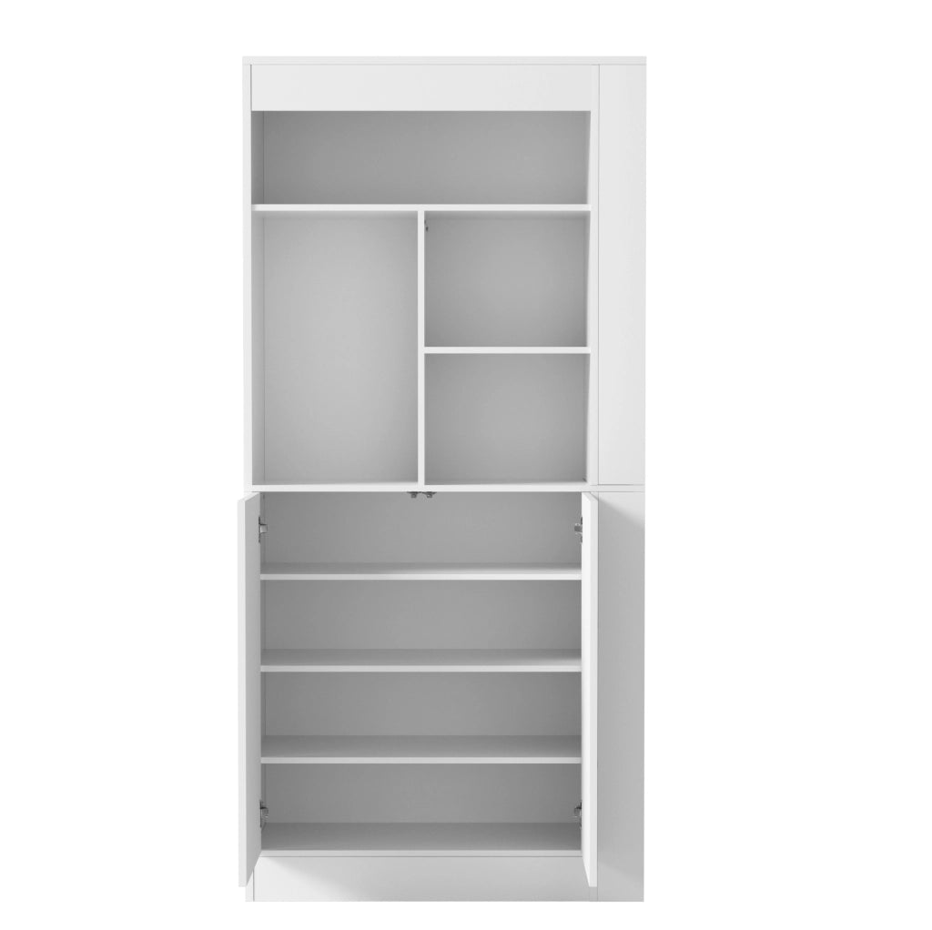 Armadio alto multifunzione bianco 85×35×180 cm con ante, ripiani laterali e spazio aperto