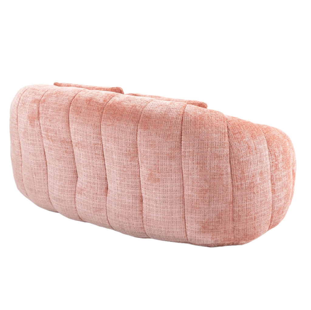 Divanetto ULEVR in ciniglia rosa con imbottitura in schiuma, braccioli e seduta ampia, 150x95x63 cm