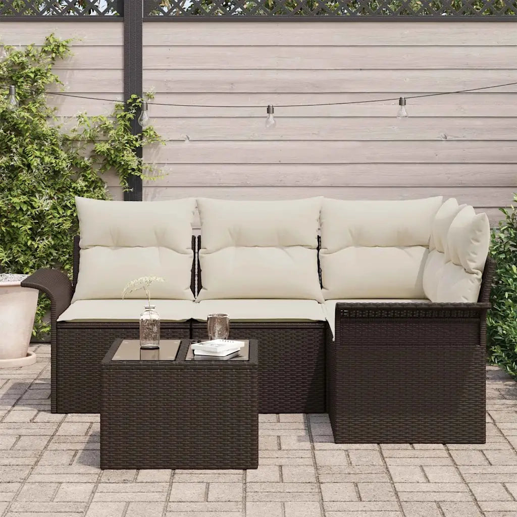 Set Divano da Giardino 5 pcs Marrone polyrattan
