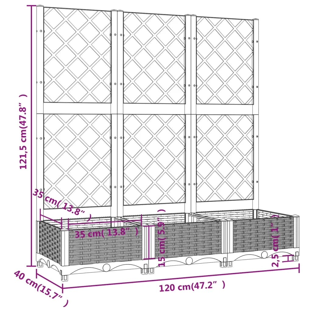 Fioriera da giardino con traliccio-Vaso da Esterno-Vaso con Griglia bianca 120x40x121,5 cm PP