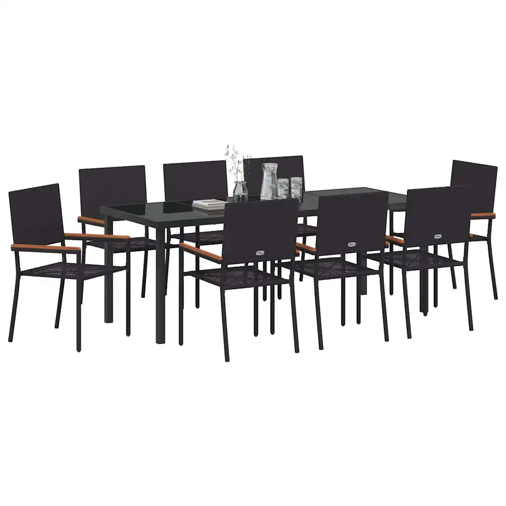 Set da Pranzo per Giardino con cuscino 9 pcs Nero polyrattan 3379708