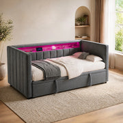 Divano letto estraibile in velluto con LED, USB-C e contenitore