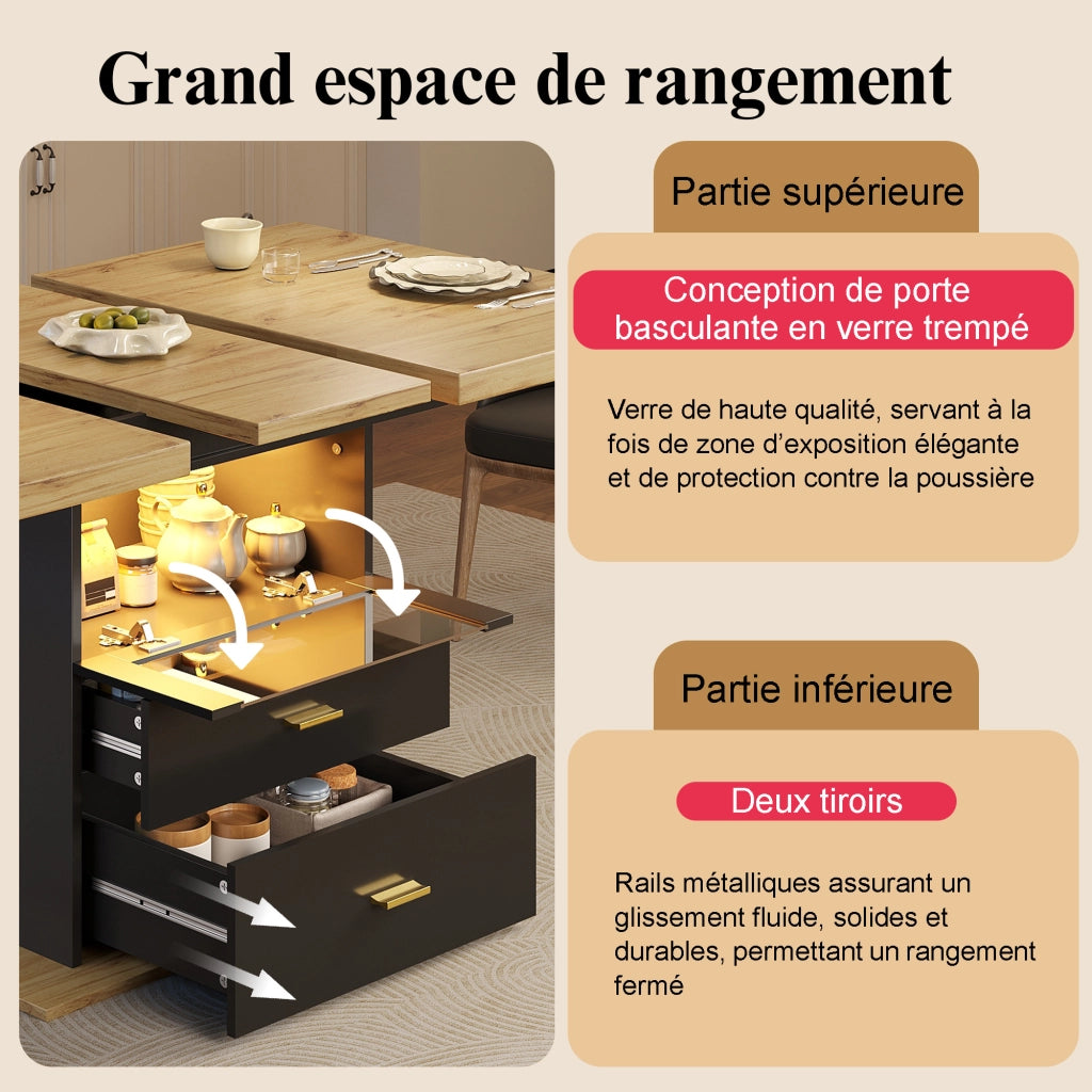 Tavolo da pranzo allungabile 110-140x80x75 cm, 6 posti, con illuminazione LED, per sala da pranzo, cucina o terrazza