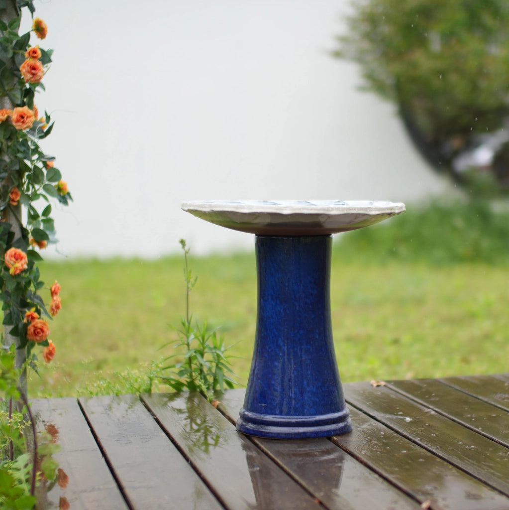 Bagnetto per uccelli in ceramica Ø 43 cm blu; resistente al gelo HOMVRA