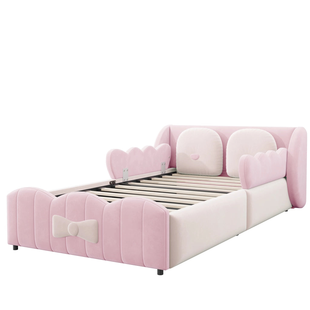 Letto imbottito per bambini 90 x 200 cm; contenitore idraulico; velluto rosa per cameretta