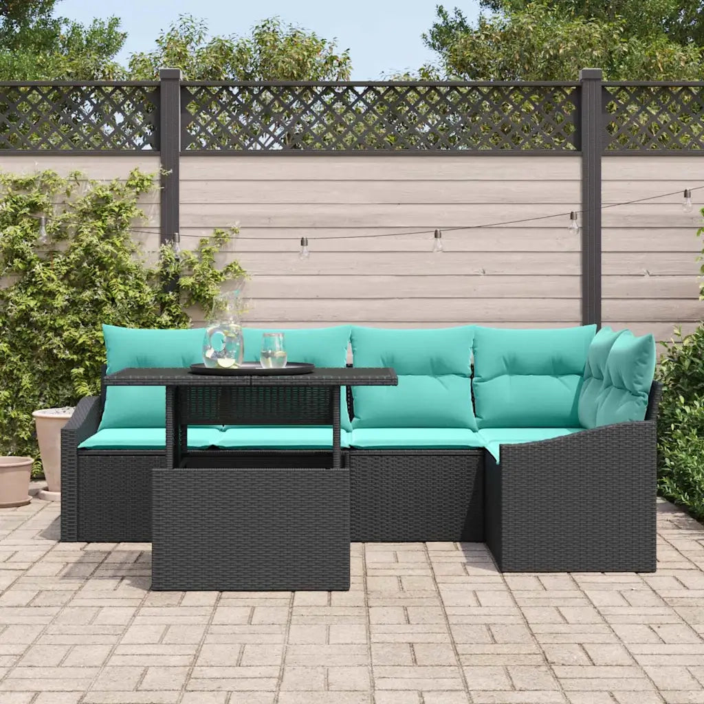 Set Divano da Giardino con cuscino 6 pcs Nero e Blu polyrattan 3349012