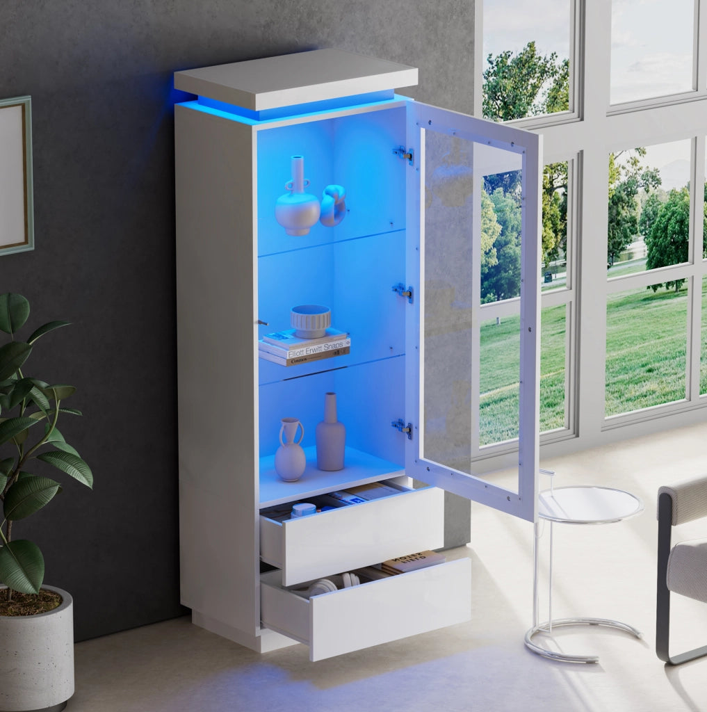 Vetrina alta LED bianca con 2 cassetti 60x40x171 cm