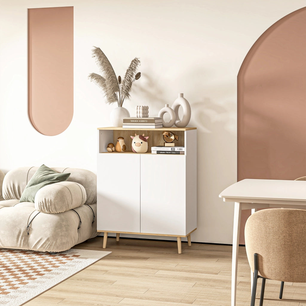 Mobile contenitore scandinavo ¨C Xylo ¨C 2 ante con ripiano interno bianco e legno
