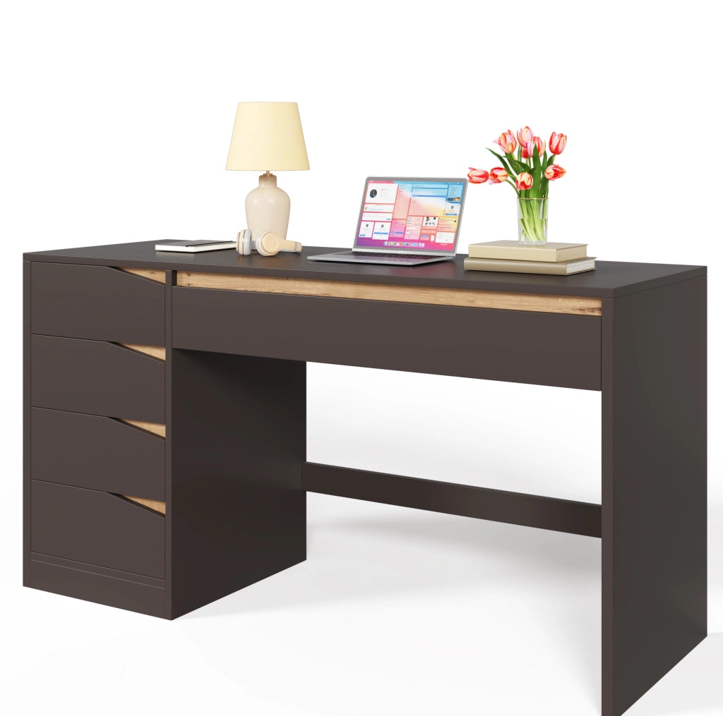Scrivania 140x50 cm con 5 cassetti; MDF; grigio