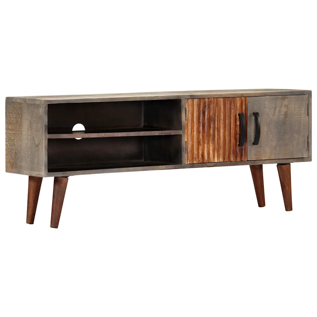 Mobile TV Grigio 130x30x46 cm in Legno Massello di Mango Grezzo 282743