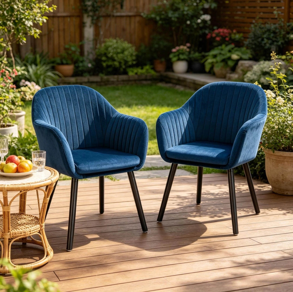 Set di 2 sedie imbottite in velluto con braccioli blu e nere