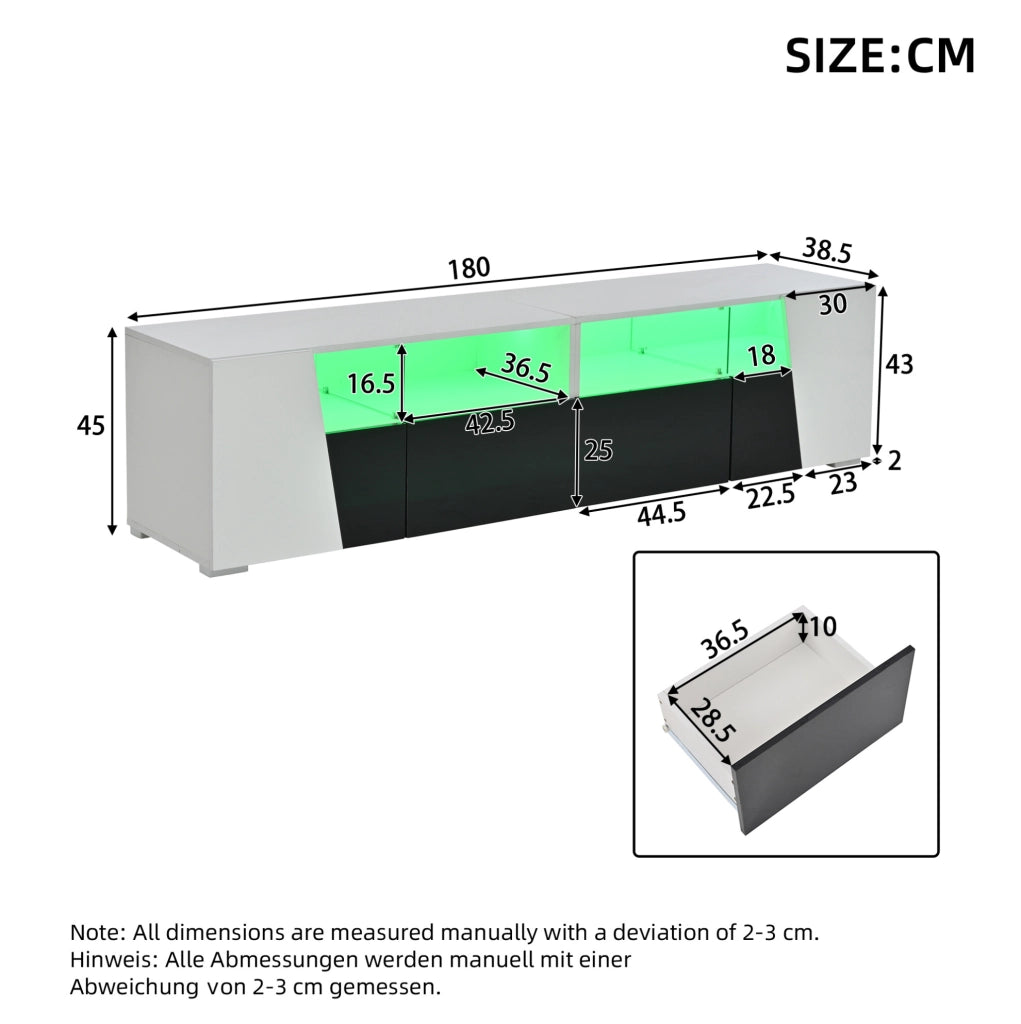 Set mobile TV sospeso con LED e sideboard 4 ante bianco e nero