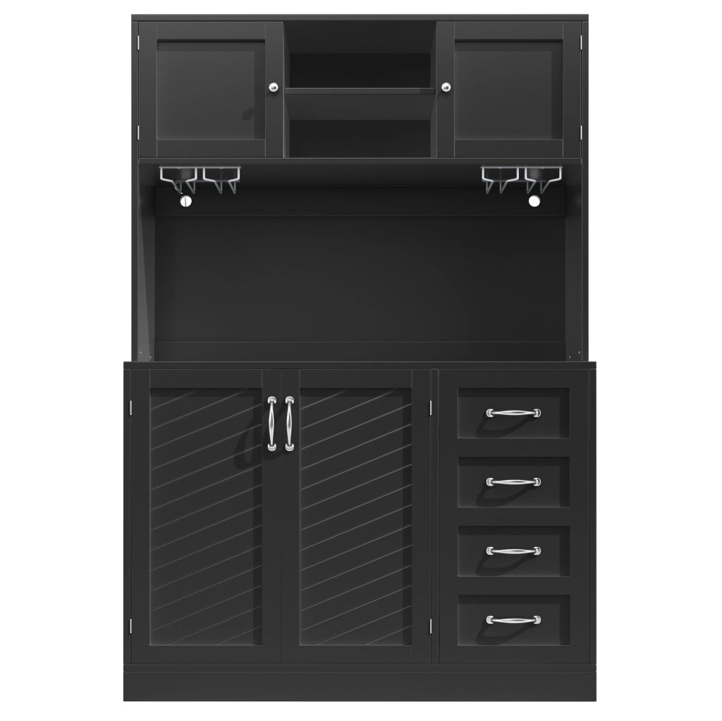Credenza alta 120x40x188 cm in MDF nero con LED e contenitore integrato
