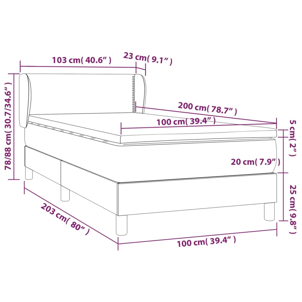 Giroletto a Molle con Materasso-Struttura Letto Nero 100x200 cm in Tessuto 698637