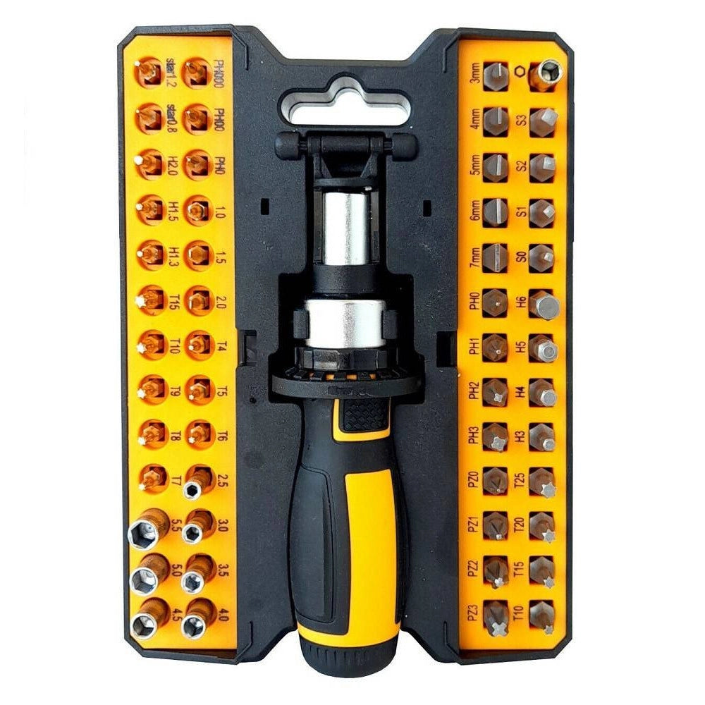 Trade Shop - Set Cacciavite Con Cricchetto 53 Pezzi Inserti Ph Torx Taglio Croce -