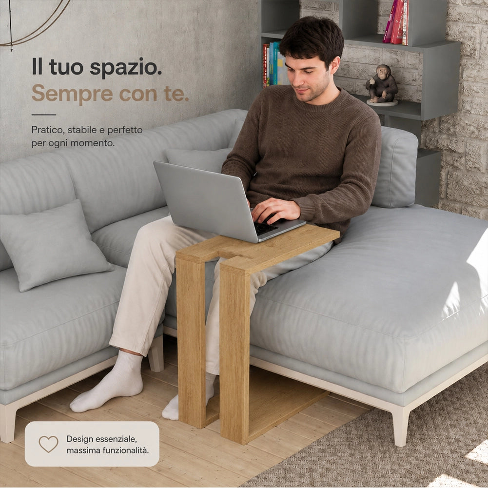 Tavolino da Caffè Porta PC Laterale Divano in Legno MDF Quercia 57x40x30cm