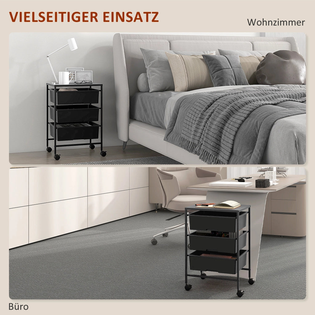 Carrello con ruote e 3 cestini ¨C zephmum ¨C 40,8x33,5x60,5 cm, nero