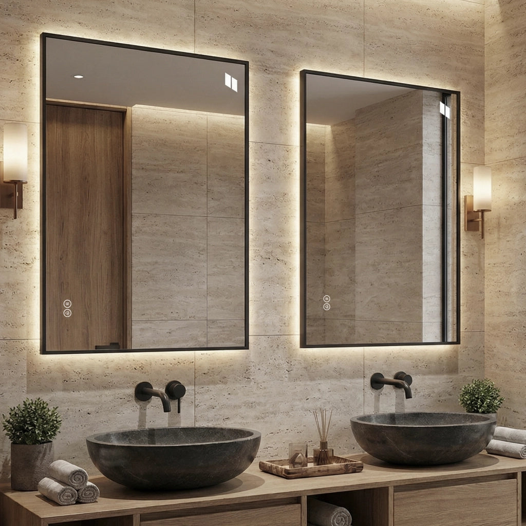 Specchio da bagno LED retroilluminato con antiappannamento; 3 tonalità dimmerabili; vetro argentato senza rame 5 mm