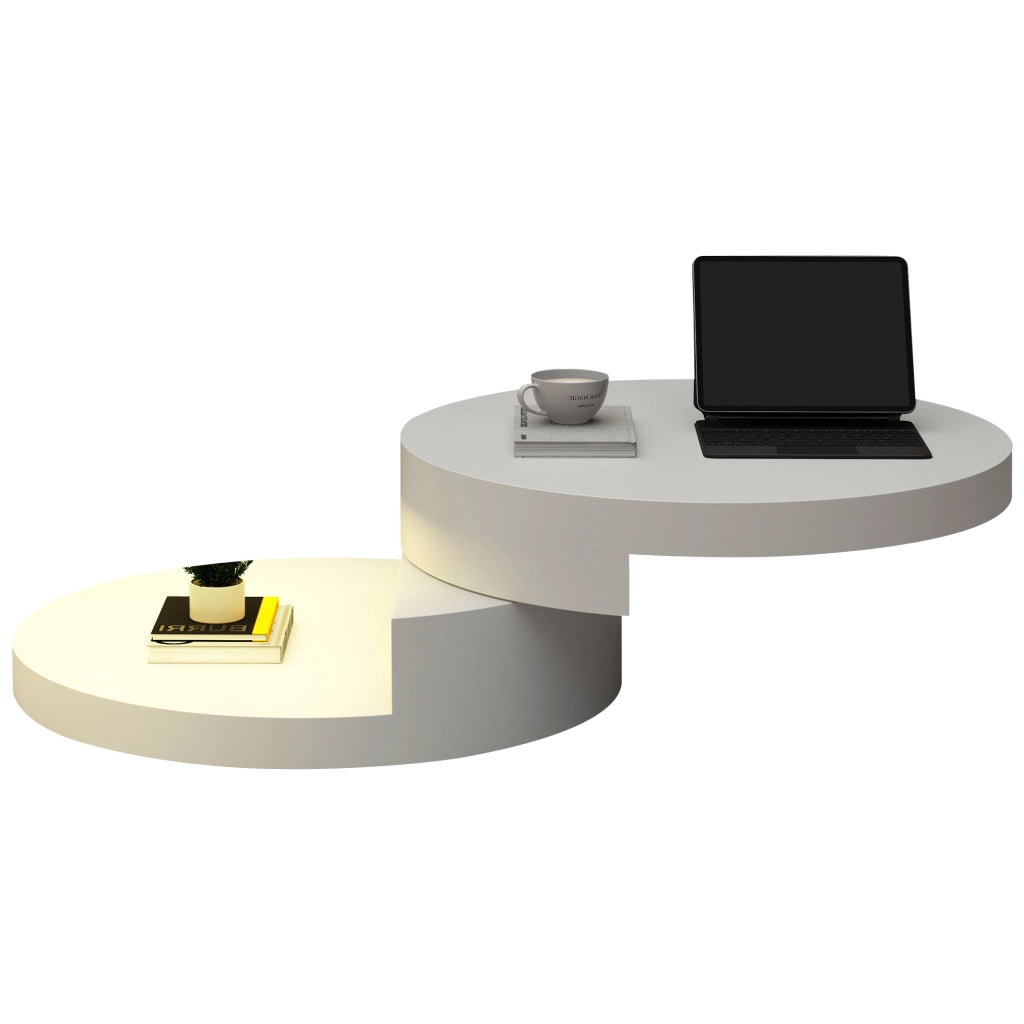 Tavolino da Salotto Rotondo 70 cm Girevole a 360 Gradi con LED MDF Bianco