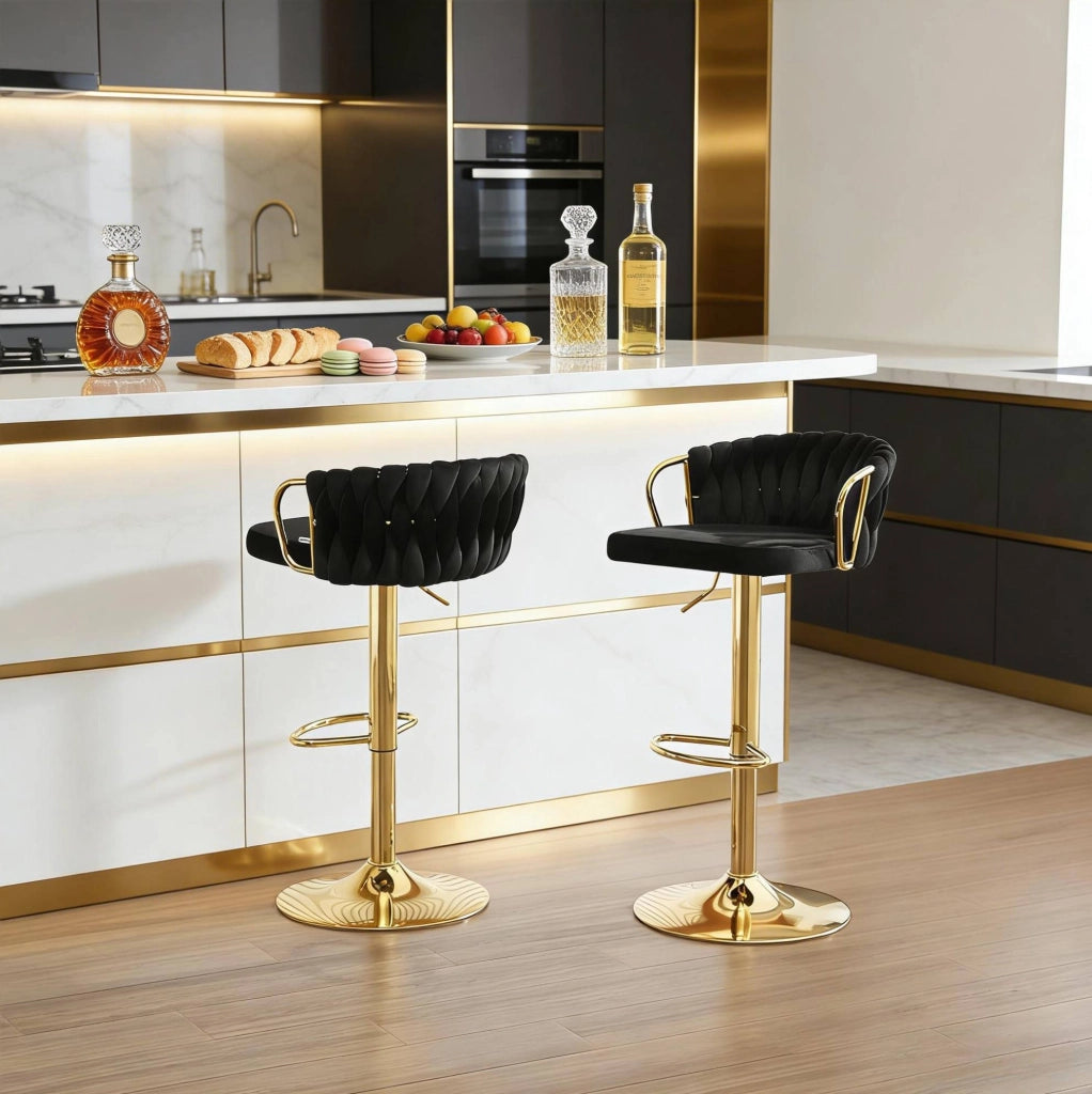 Set di 2 sgabelli da bar regolabili in velluto nero