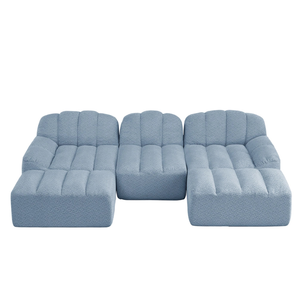 Divano modulare a 3 posti con ottomano in schiuma 32D e pile granulato blu
