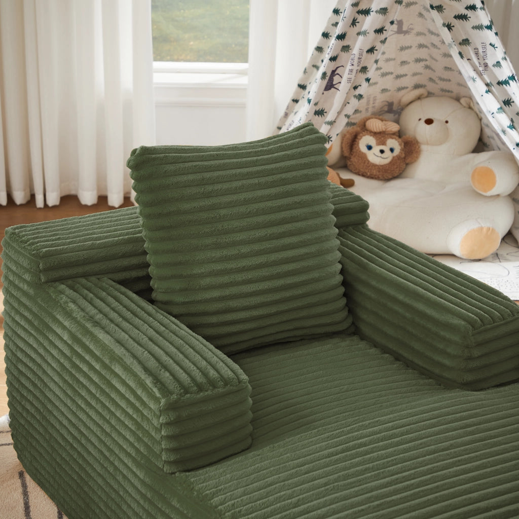 Divano letto in velluto a coste verde utilizzabile come chaise longue e poltrona relax senza montaggio