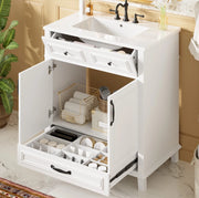Mobile lavabo 77x46x86 cm in MDF e ceramica bianco con contenitore