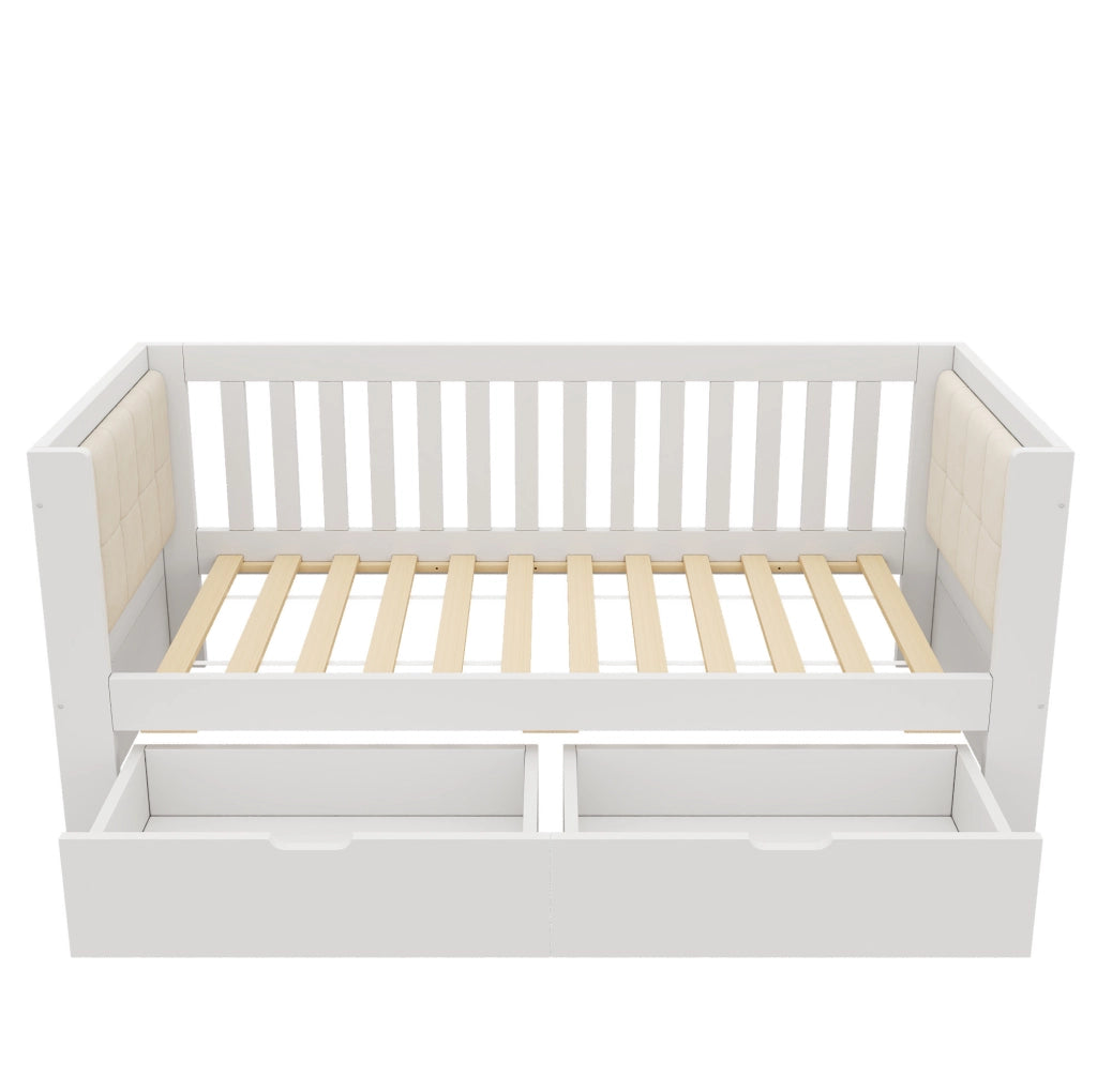 Letto singolo 90x200 cm con 2 cassetti in legno bianco HOMVRA