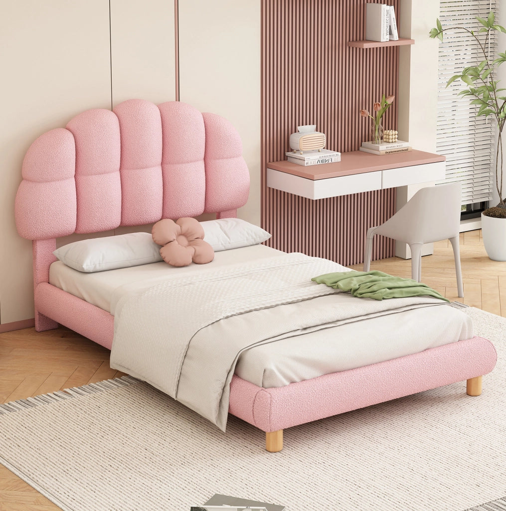 LETTO singolo 90x200 cm imbottito in Bouclé rosa