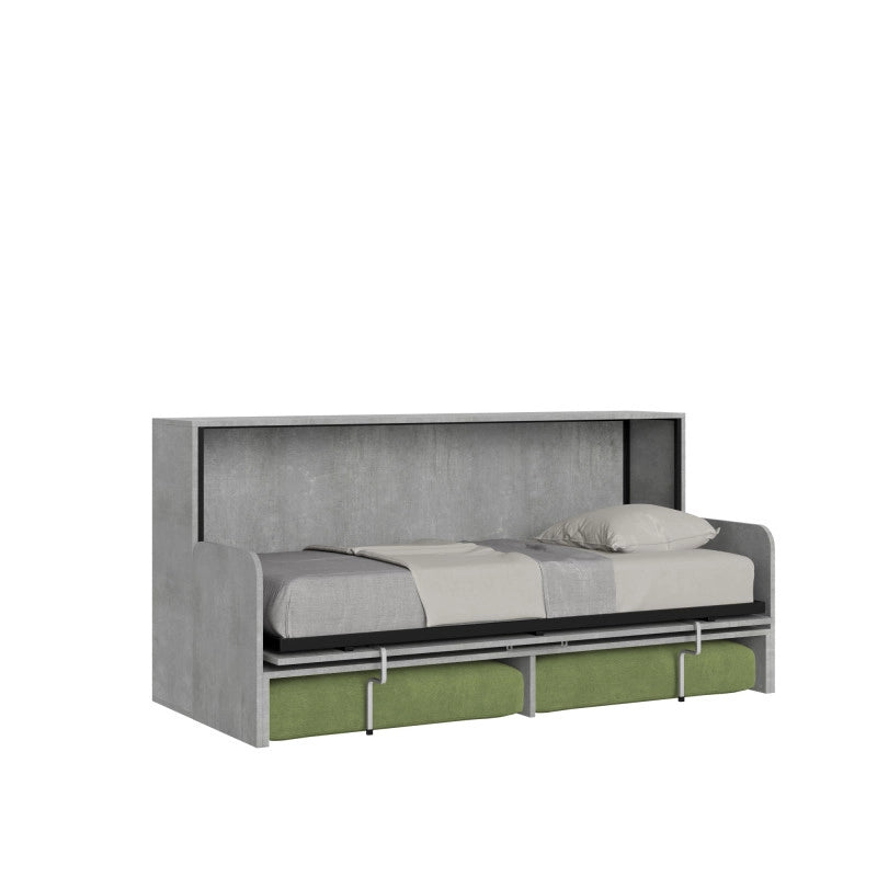 Letto singolo a scomparsa Kando con divano con materasso , verde - Cemento