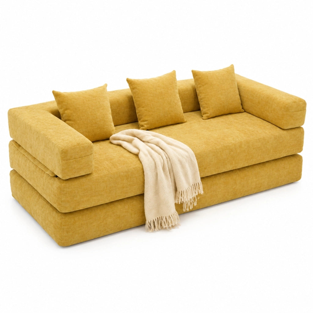 Divano modulare 198x79x60 cm in ciniglia gialla con tasche laterali