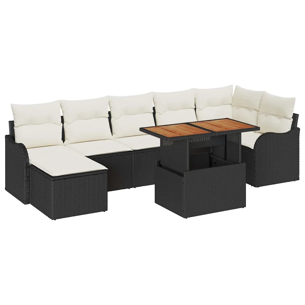 Set Divano da Giardino con cuscino 8 pcs Nero e crema