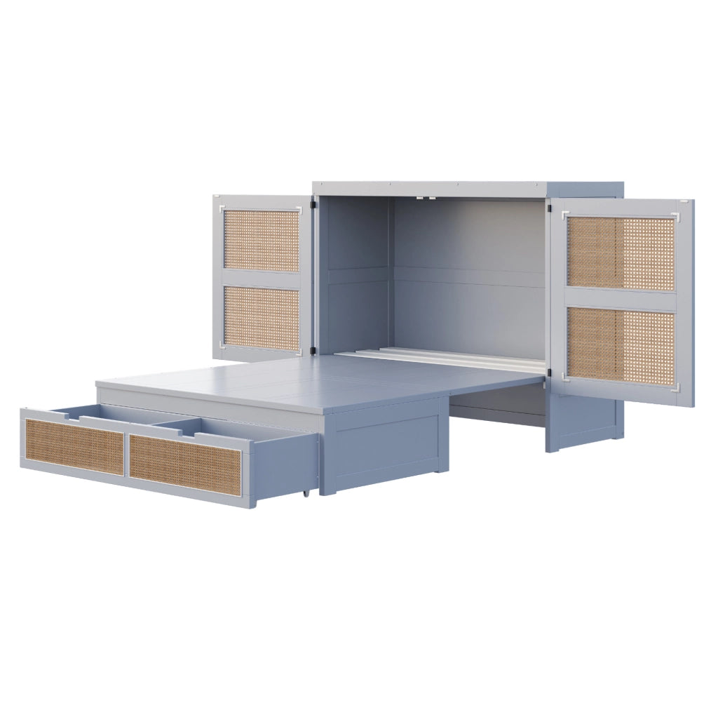 Letto a scomparsa verticale 140x200 cm con cassetti in pino, compensato e MDF grigio