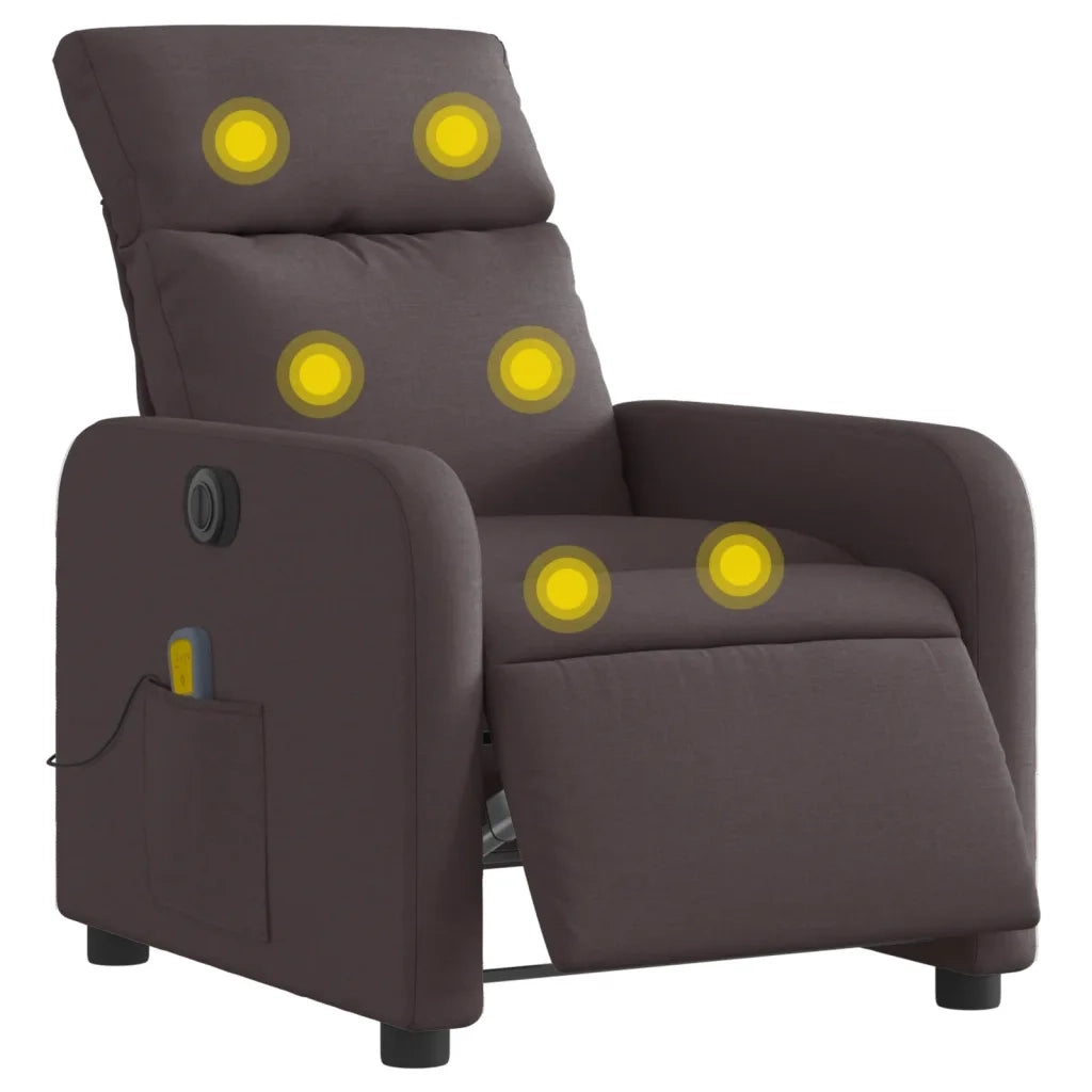 Poltrona | Sedia Relax Massaggio Reclinabile Elettrica Marrone Scuro Tessuto