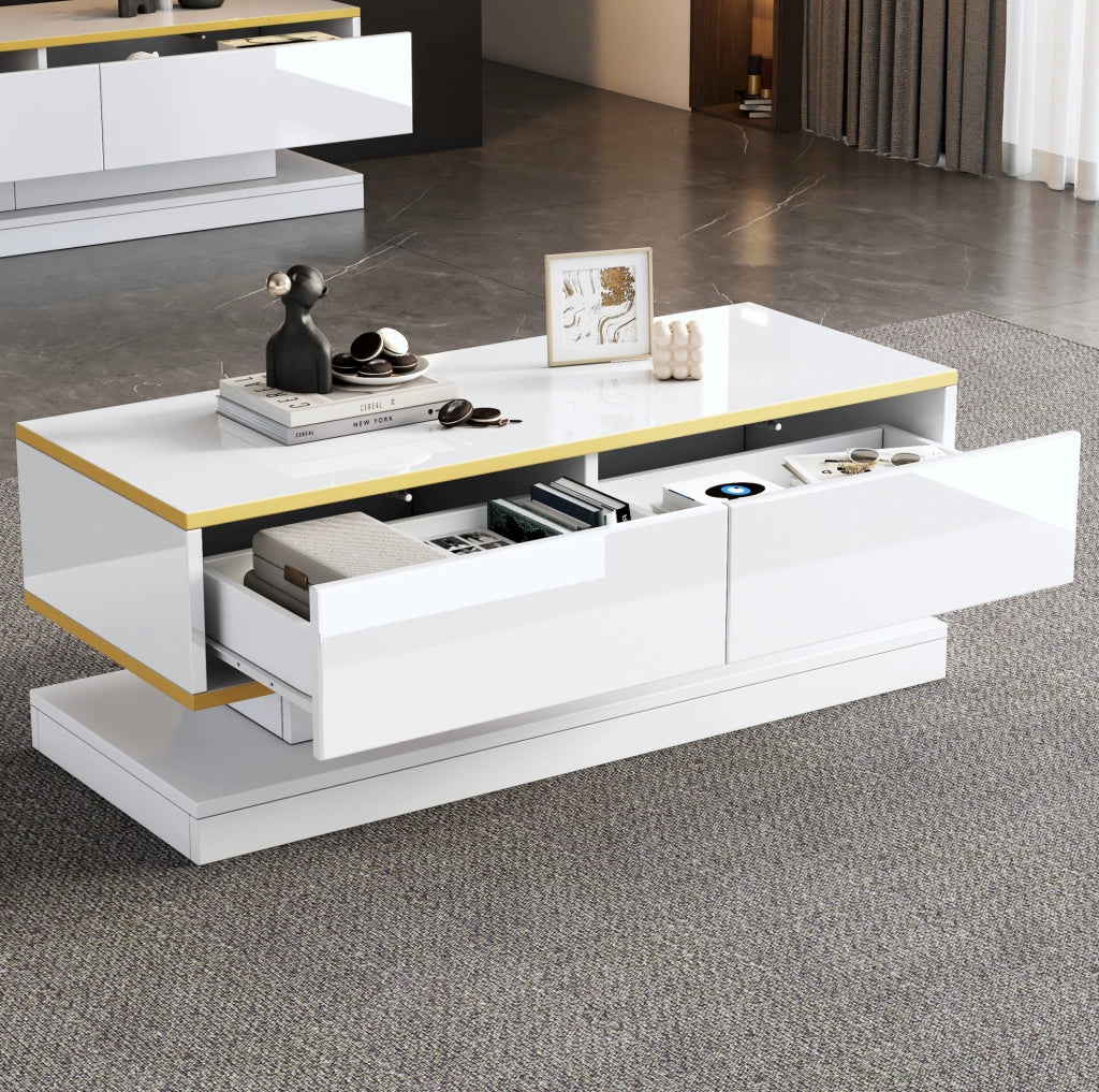 Set mobile TV e tavolino 200x40x40 cm bianco con contenitore