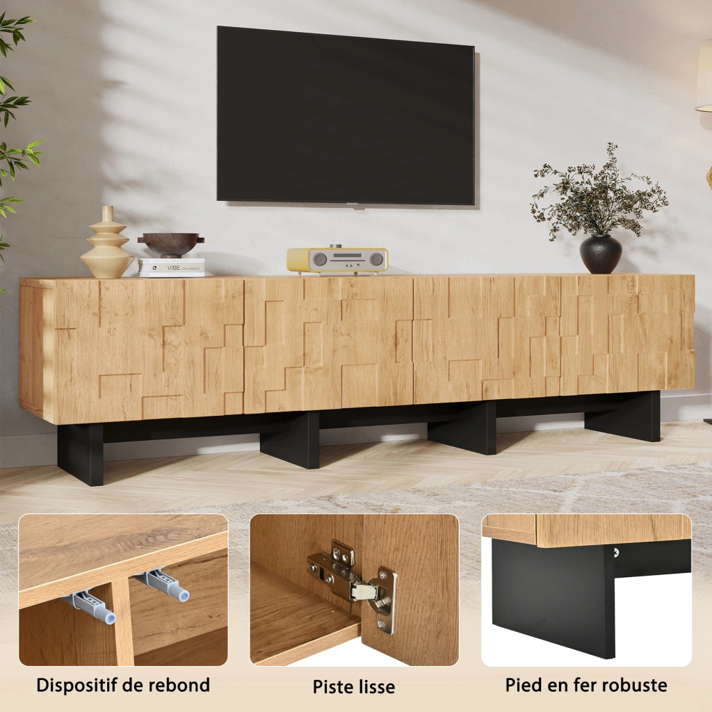 Mobile TV 4 ante push to open in MDF e truciolare effetto legno naturale per TV fino a 75 pollici 180 × 38.5 × 45 cm