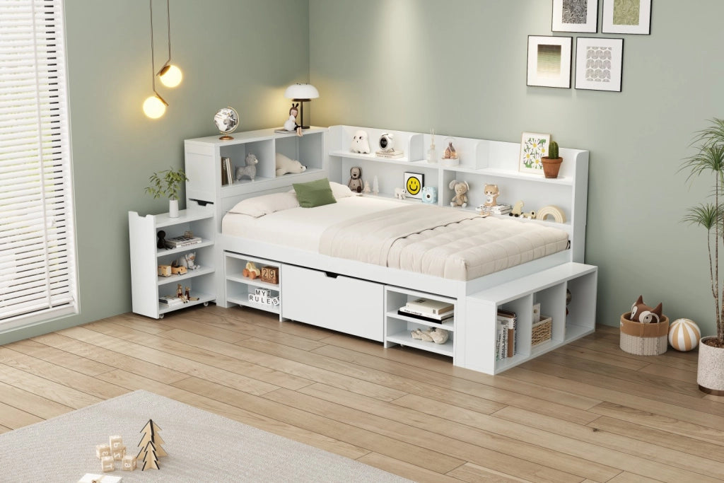 Letto singolo 90 ¡Á 200 cm con cassetto librerie armadi contenitore rete a doghe in compensato bianco