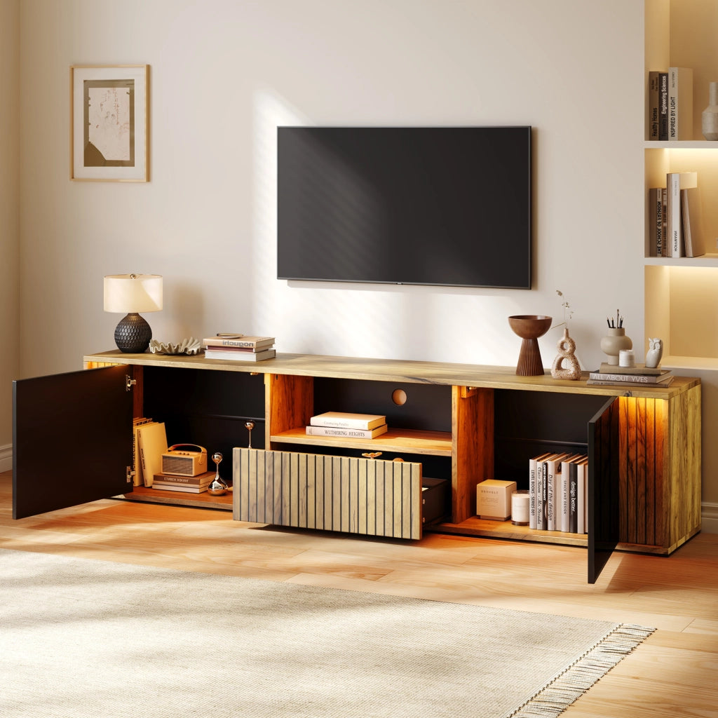 MOBILE TV con LED Bluetooth 180x40x51 cm Nero e effetto legno per TV fino a 75"