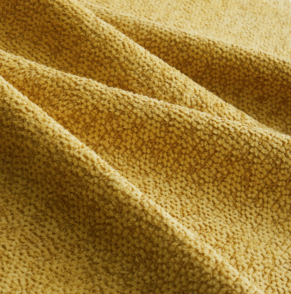 Divano modulare a U 4 posti 366x165x79 cm in tessuto peluche giallo, 2 pouf