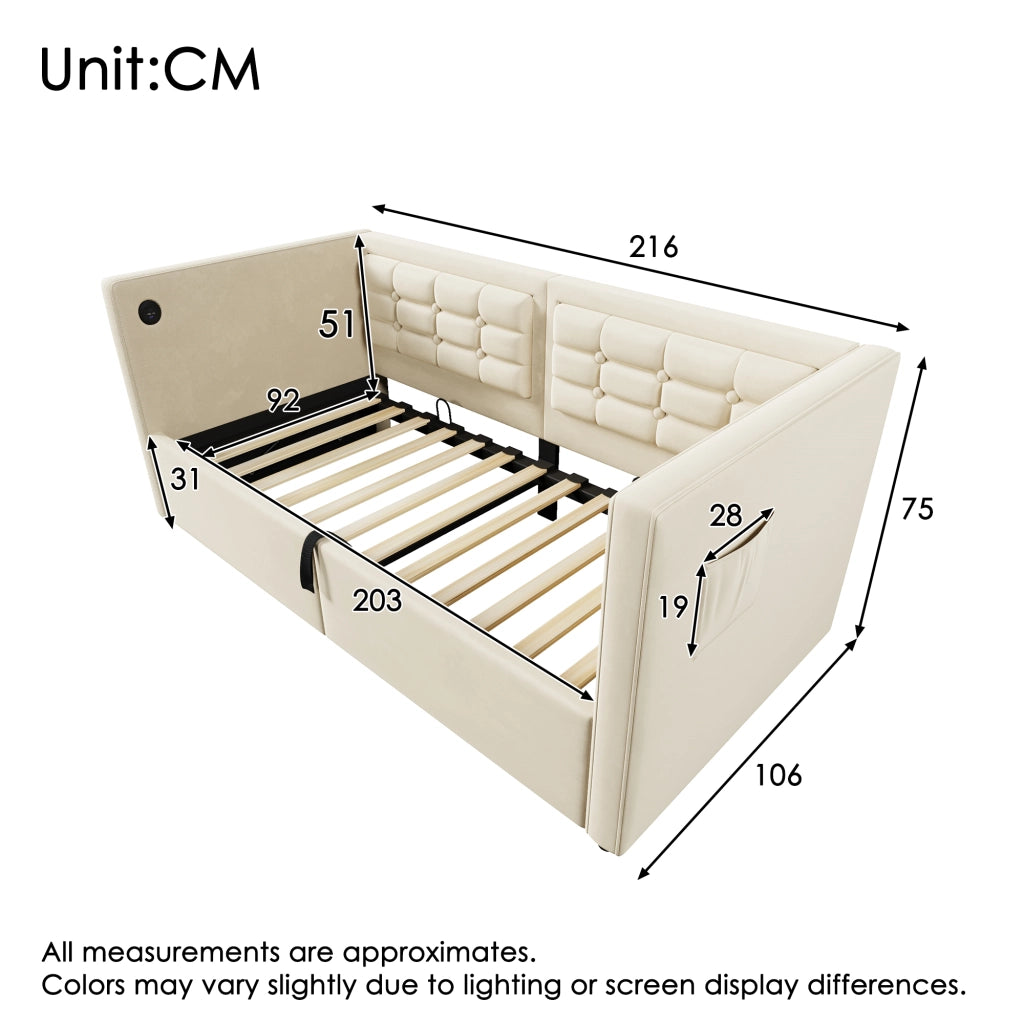 sofabett in velluto beige 106 x 216 cm